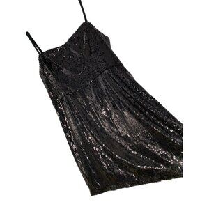 French Connection Black Sequin Strappy Bodycon Mini Dress Size 10 RP10244 NWT